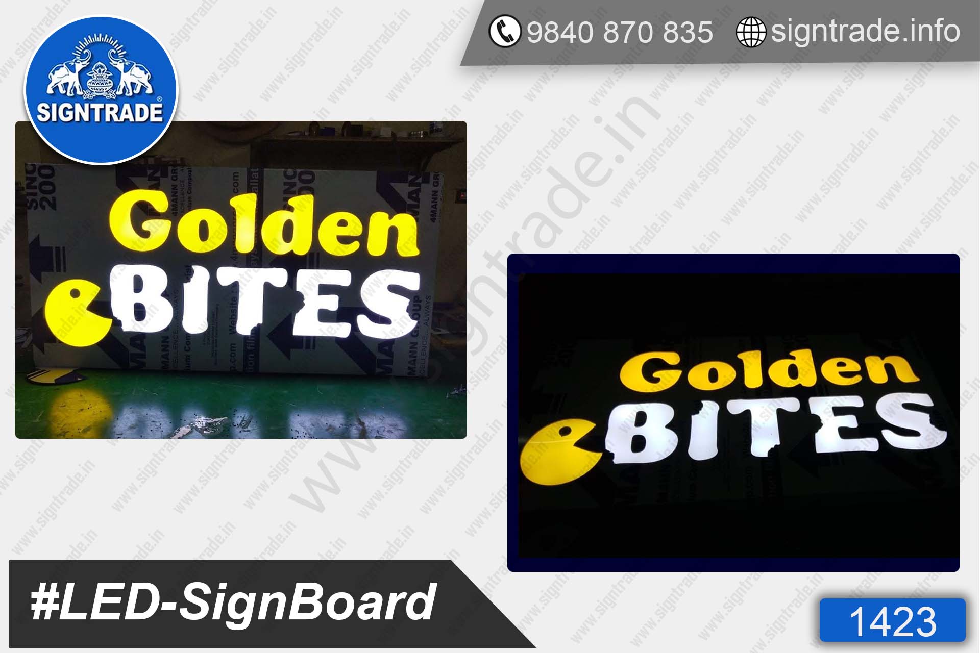 Golden Bites - 1423, LED Sign Board, Sign Board, Acrylic Sign Board, Glow Sign Board, Custom Sign Board