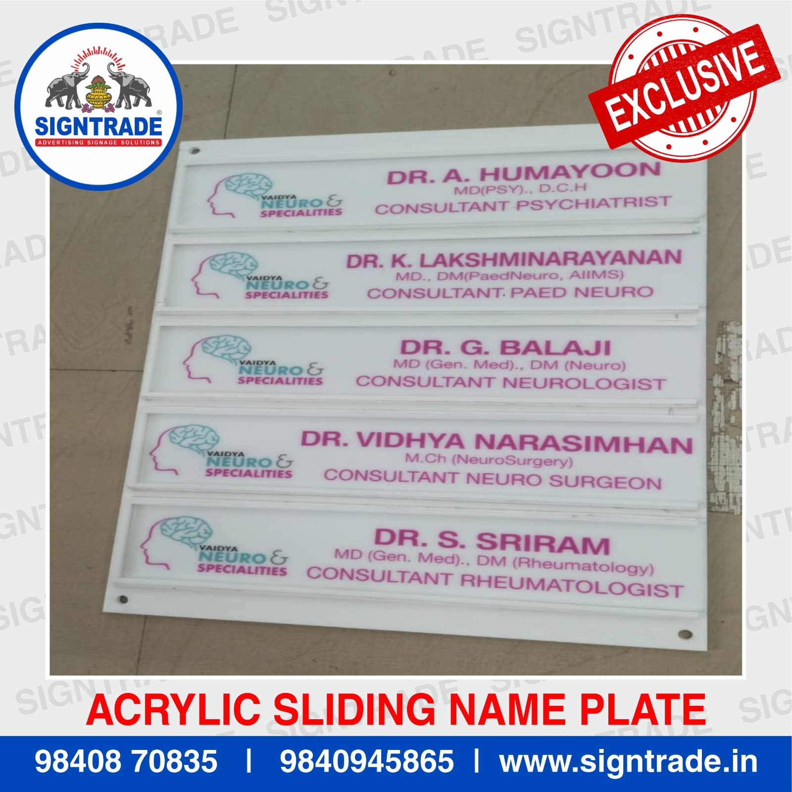 Acrylic Sliding Name Board in Chennai